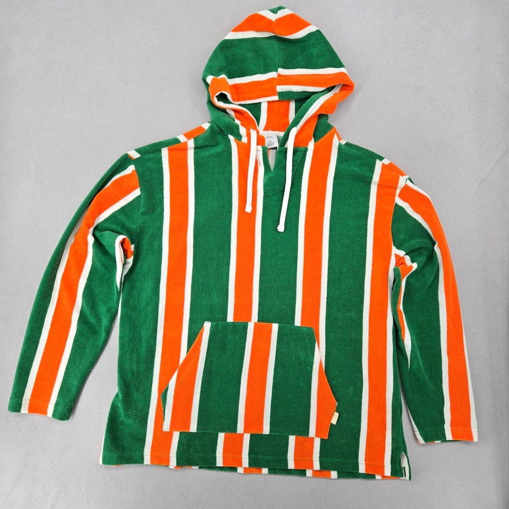 Urban Outfitters Men's Medium Orange Green Striped Terry Cloth Hoodie Retro